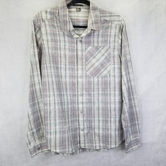 Toad & Co Surveyor Shirt Men's S Grey Plaid Button Up Camp Sleeve Outdoor Hike - Picture 1 of 16